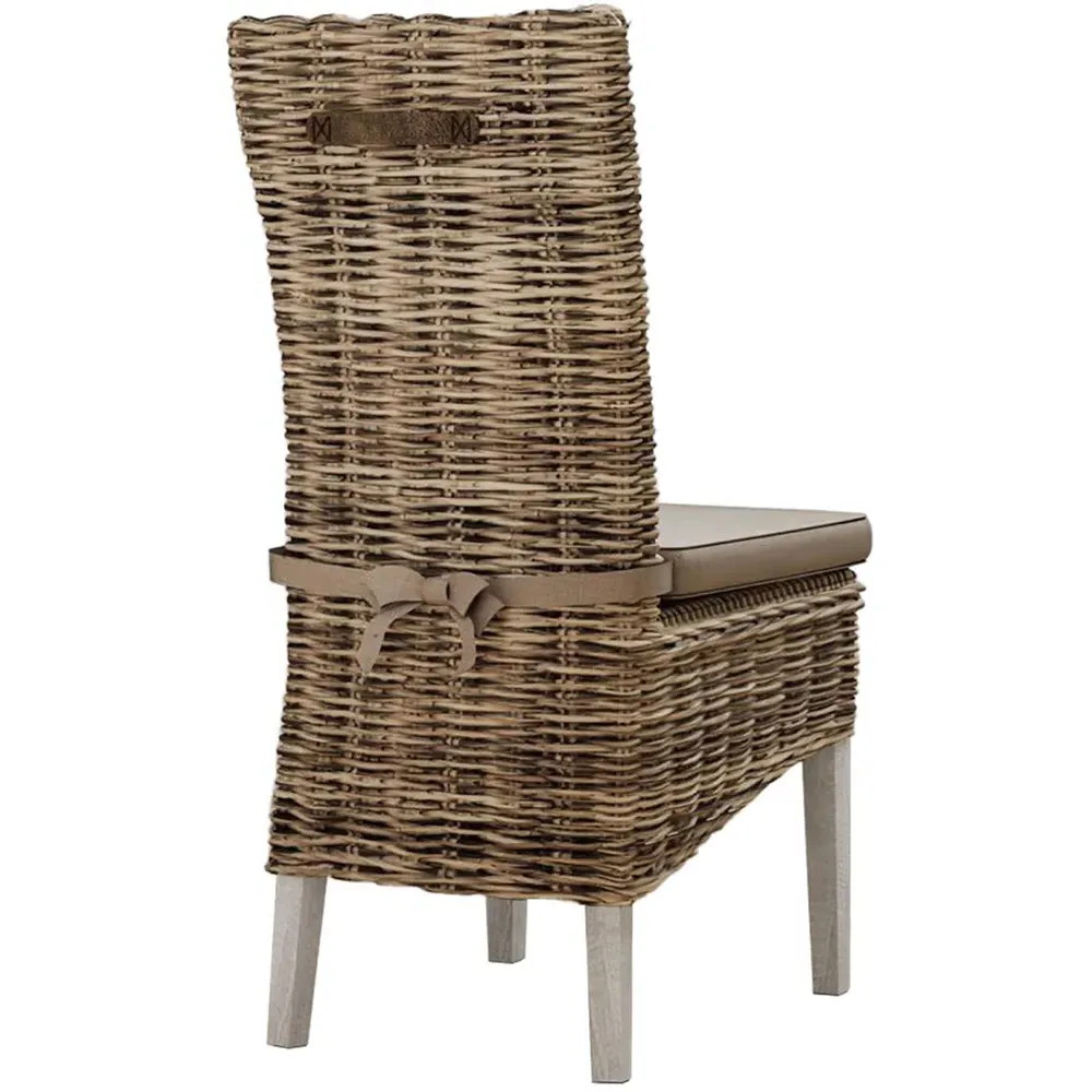 Maya Set of 2 Kubu Rattan Dining Chairs - Grey, Pine