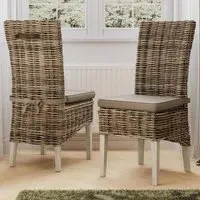 Maya Set of 2 Kubu Rattan Dining Chairs - Grey, Pine