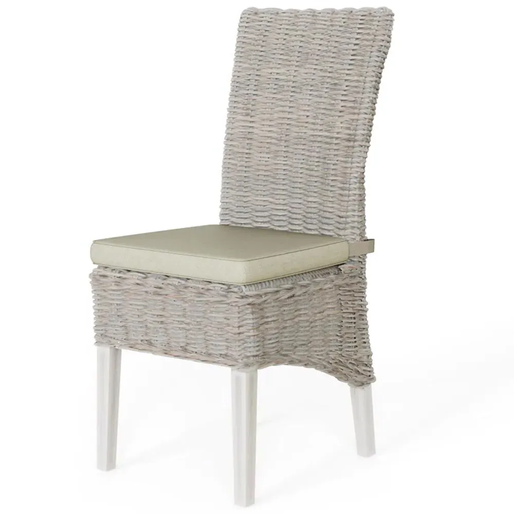 Maya Set of 2 Kubu Rattan Dining Chairs - White, Pine