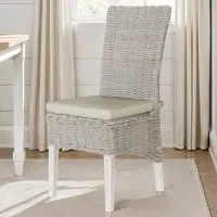 Maya Set of 2 Kubu Rattan Dining Chairs - White, Pine