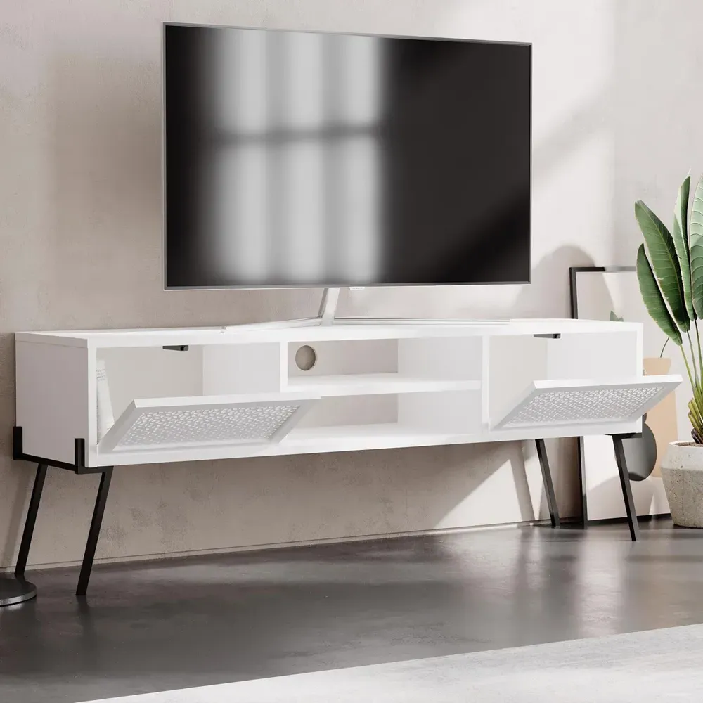 Naive 2 Door Wide TV Unit with Storage - White