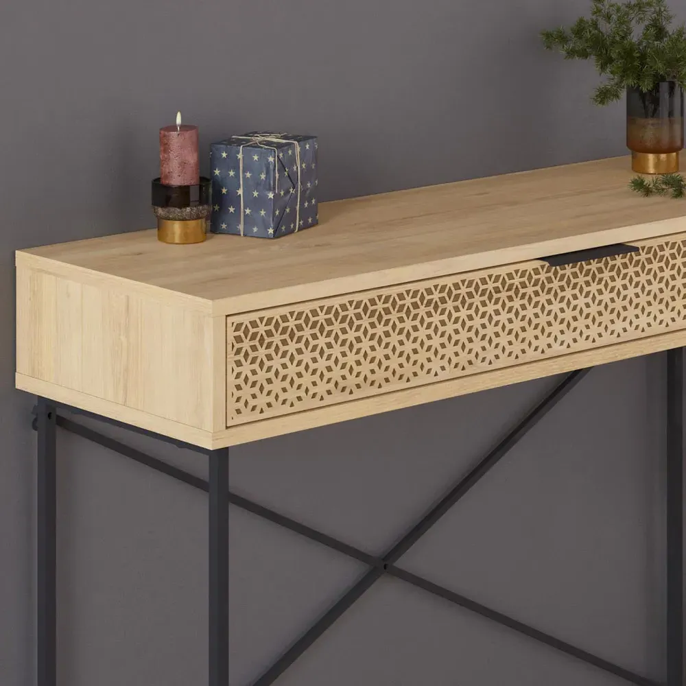 Naive Single Drawer Wide Console Table - Brown, Sapphire Oak