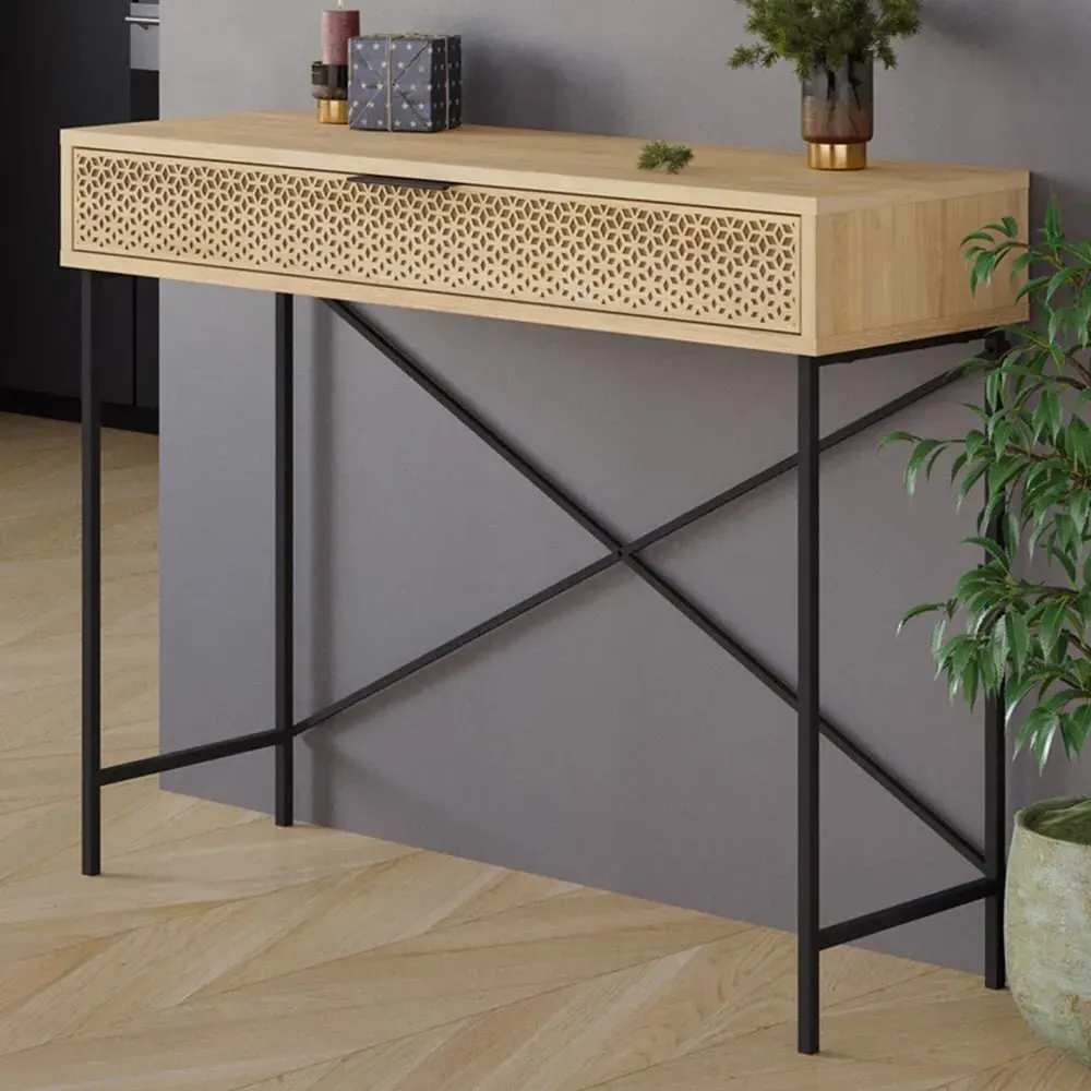 Naive Single Drawer Wide Console Table - Brown, Sapphire Oak image