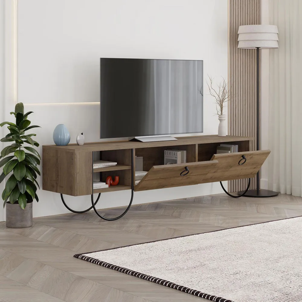 Norfolk 2 Door Wide TV Unit with Storage - Brown