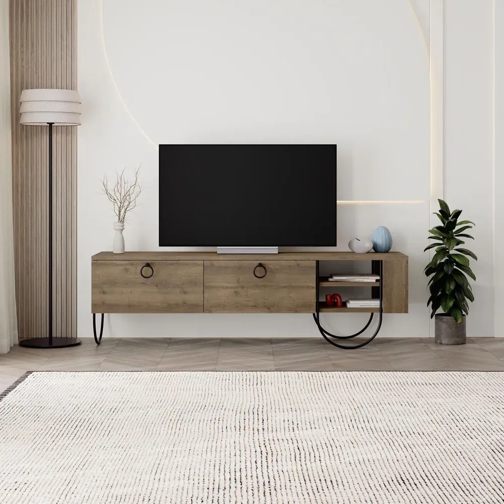 Norfolk 2 Door Wide TV Unit with Storage - Brown