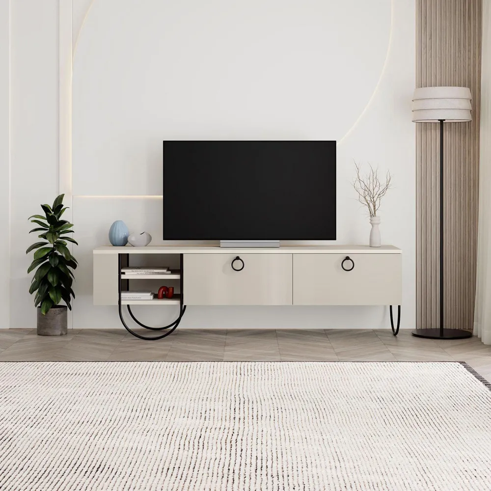 Norfolk 2 Door Wide TV Unit with Storage - Cream