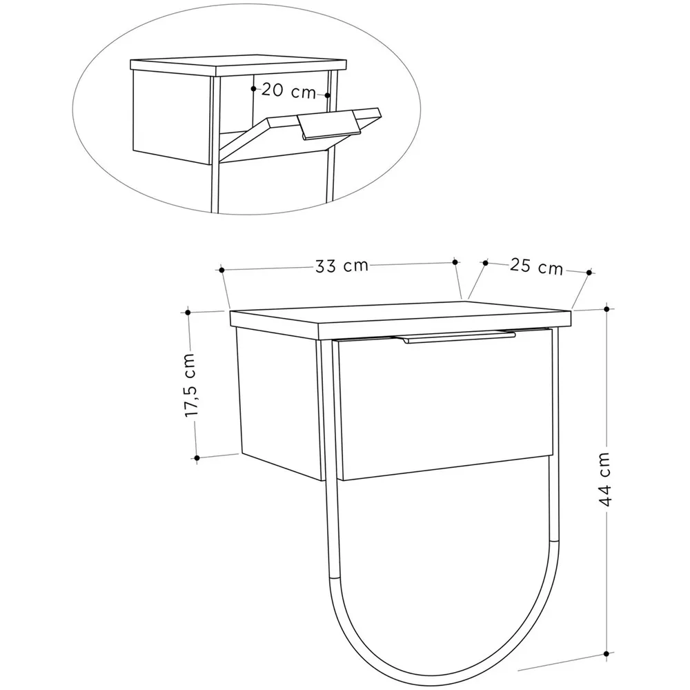 Norfolk Single Door Wall Mounted Bedside Table - Brown