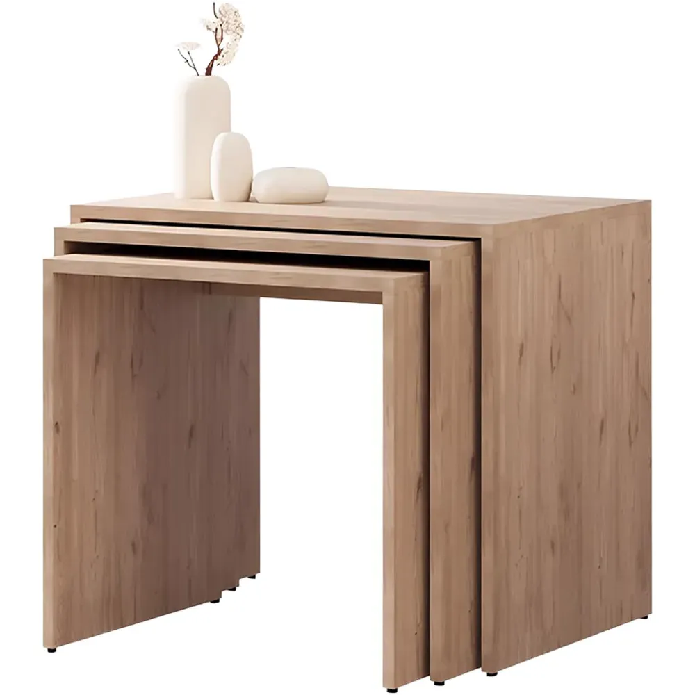 Oak Effect Scratch Resistant Nest of Tables Set of 3 - Brown