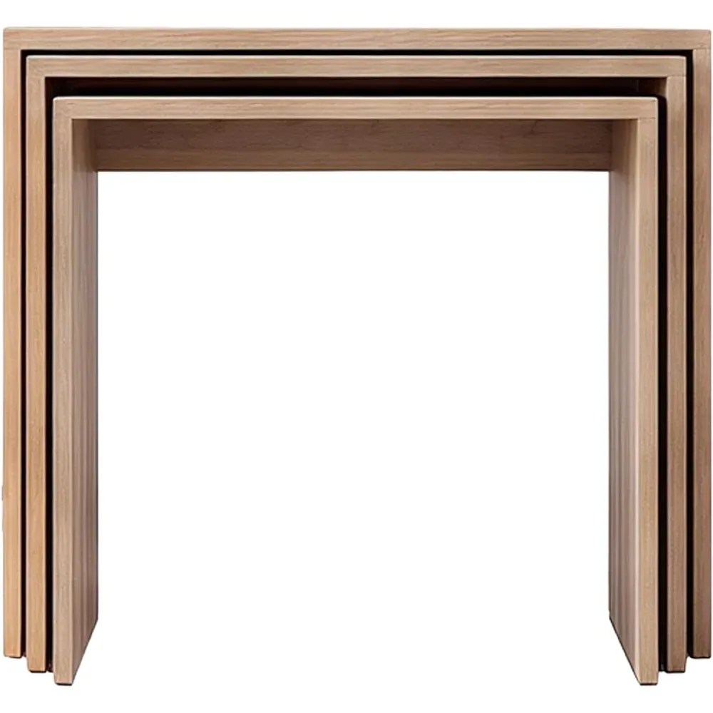 Oak Effect Scratch Resistant Nest of Tables Set of 3 - Brown