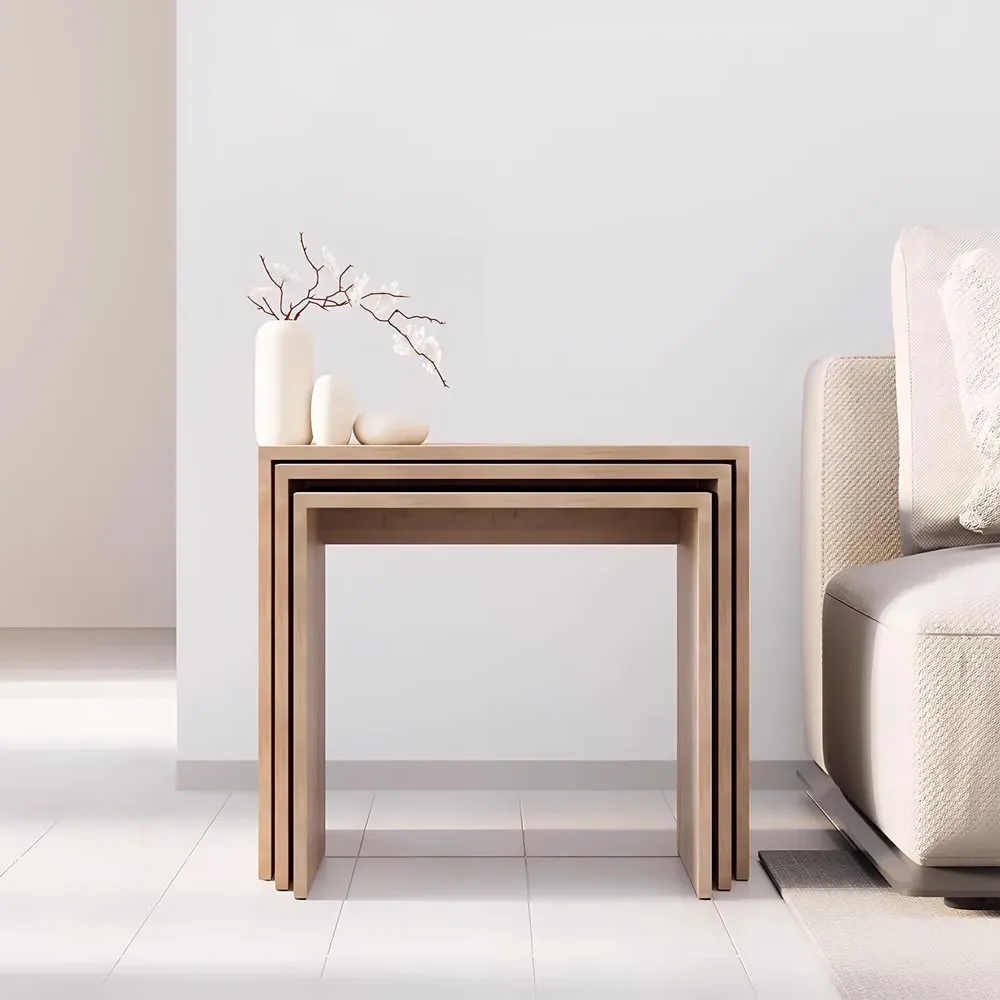 Oak Effect Scratch Resistant Nest of Tables Set of 3 - Brown