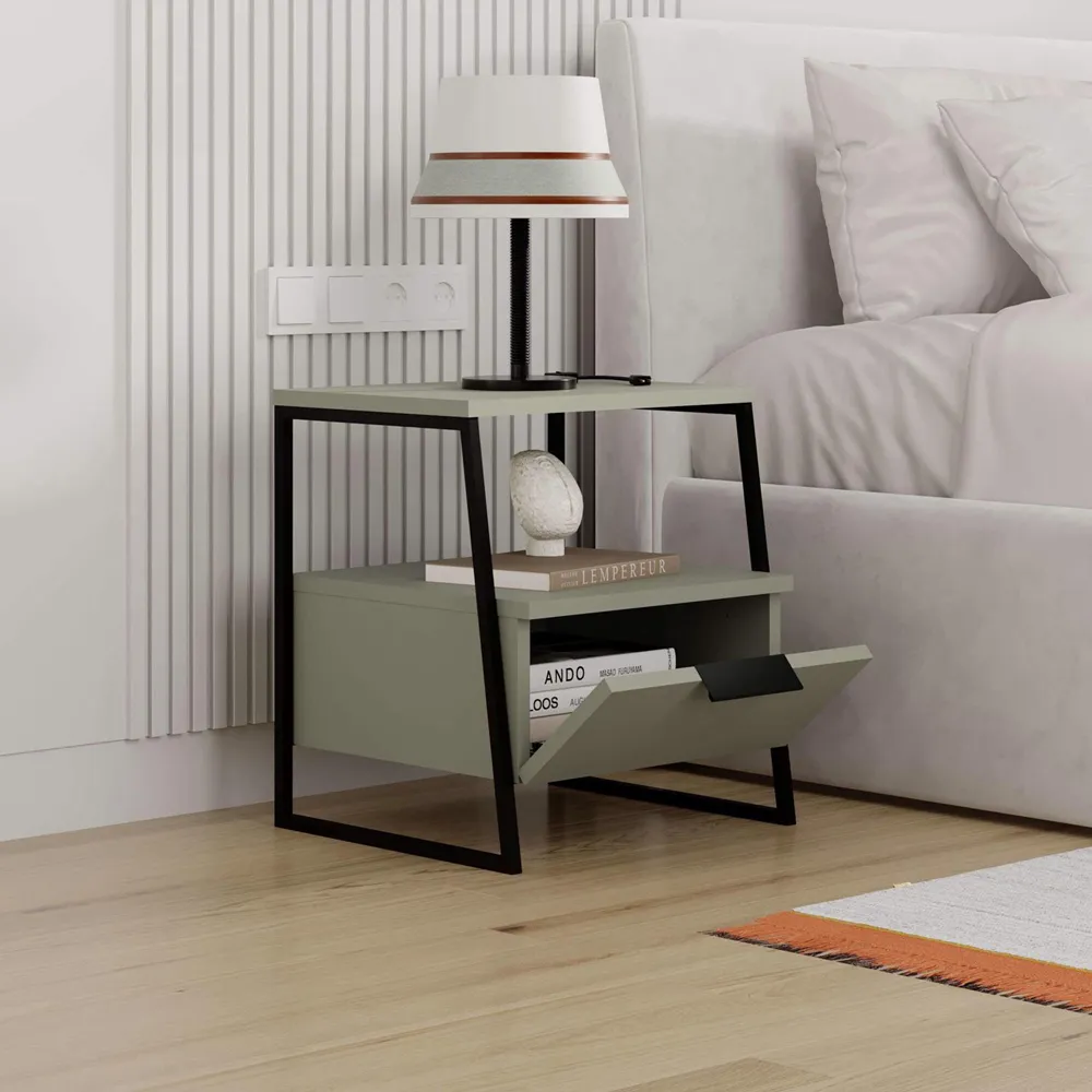 Pal Single Door Bedside Table - Ash Green
