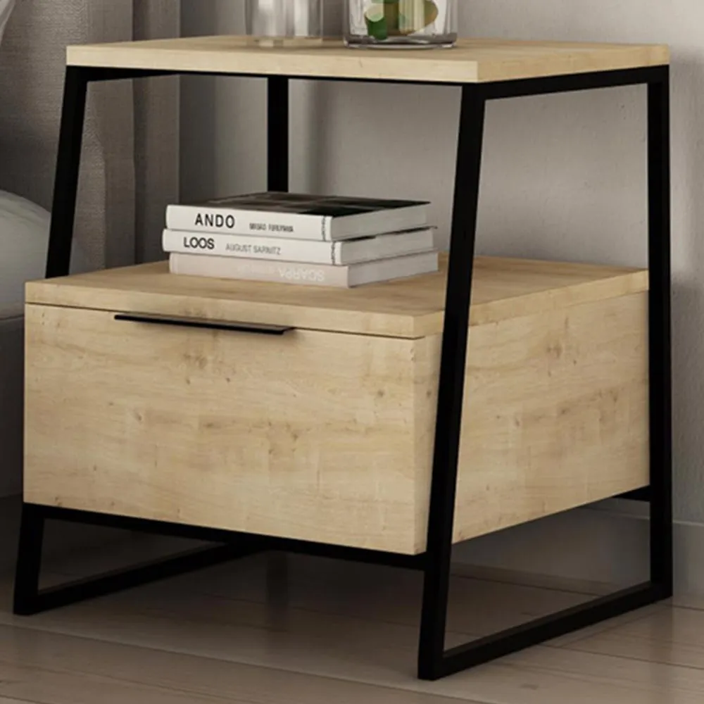 Pal Single Door Bedside Table - Brown, Oak