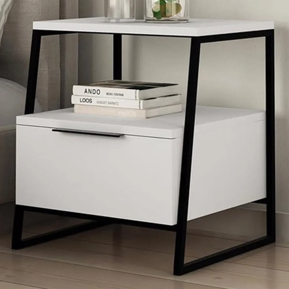 Pal Single Door Bedside Table - White image