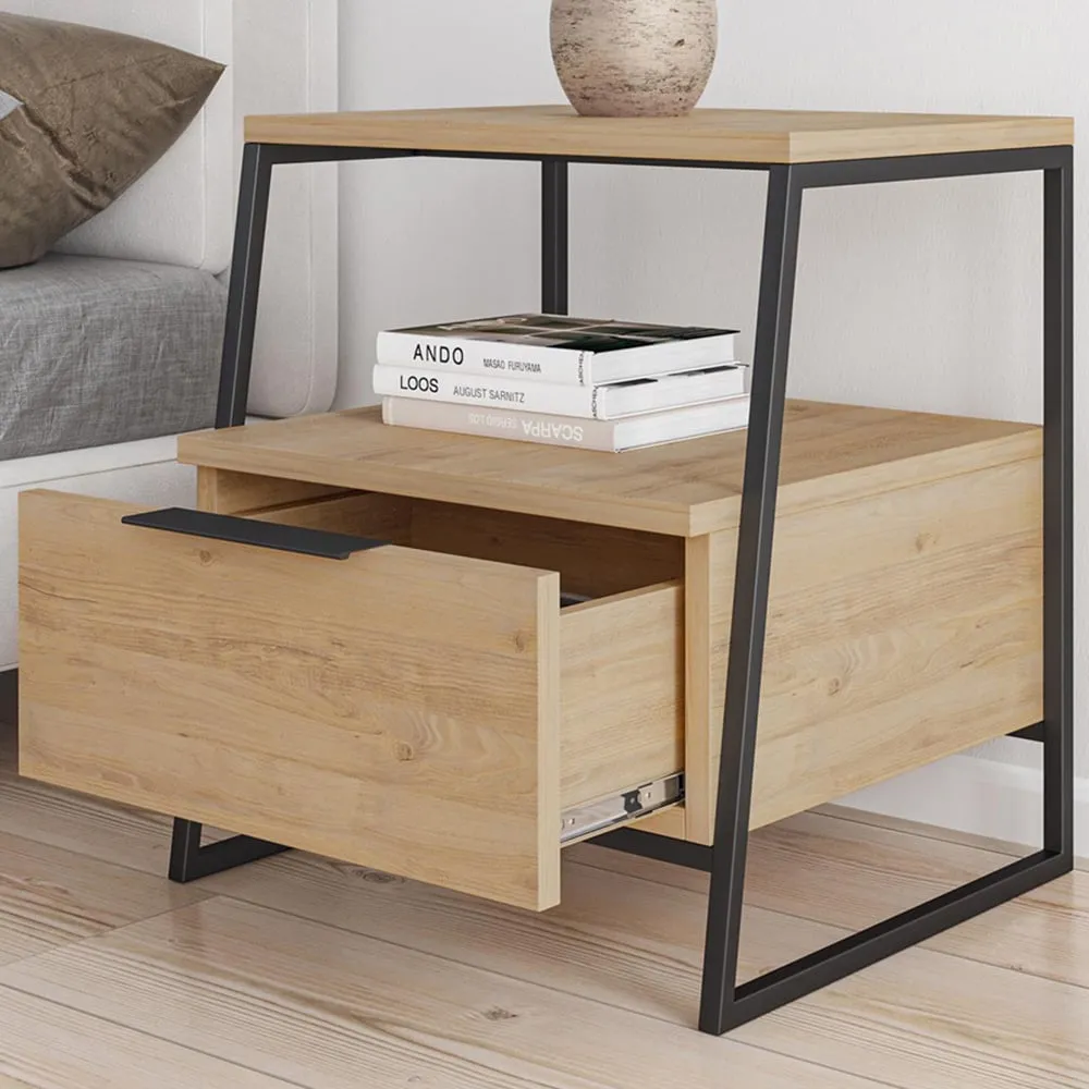 Pal Single Drawer Bedside Table - Brown, Oak