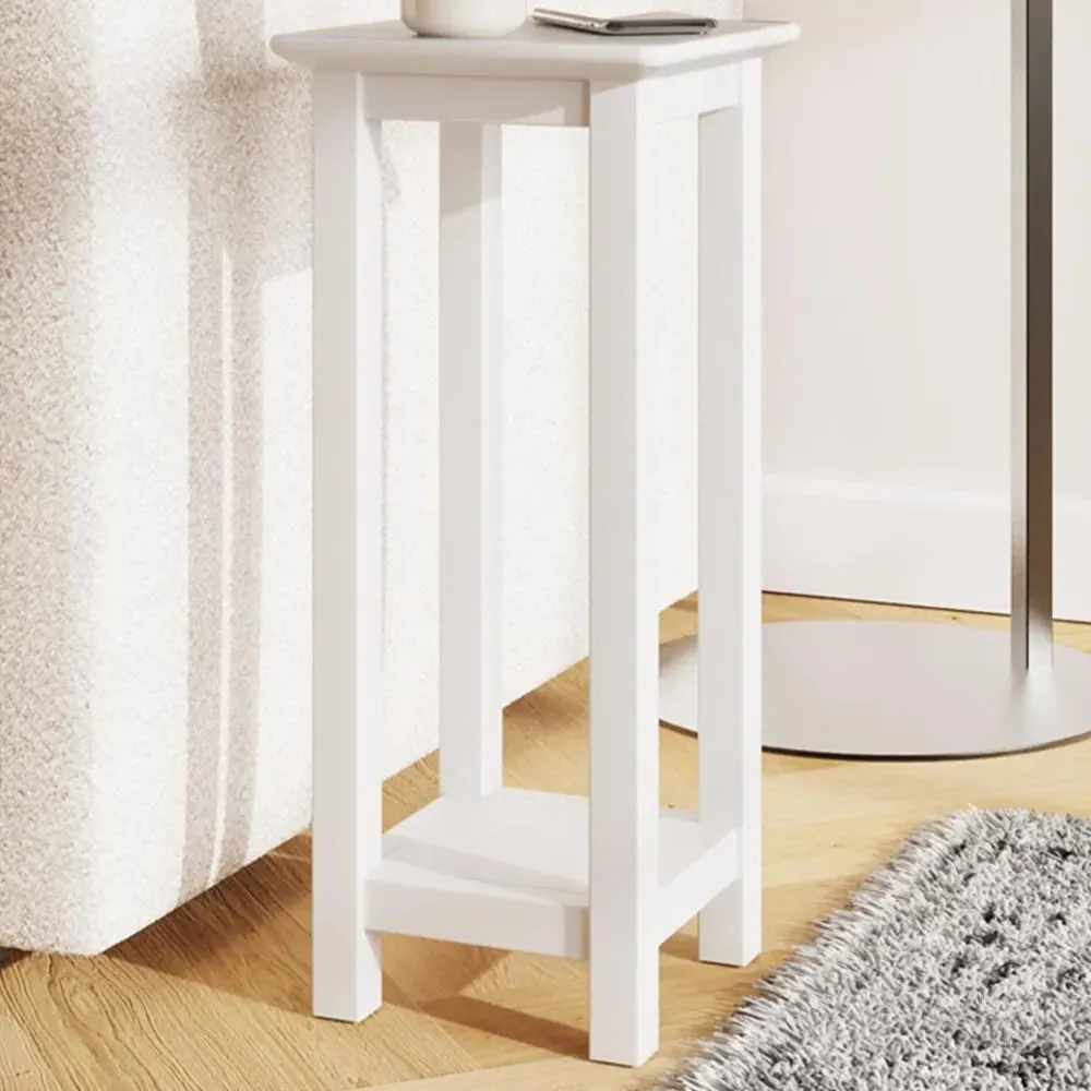 Palma Side Lamp Table with Shelf - White, MDF