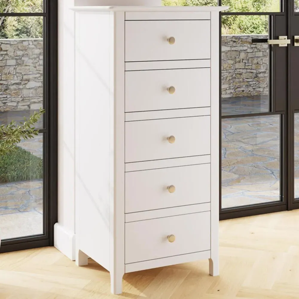 Plama 5 Drawer Chest of Drawers - White, MDF