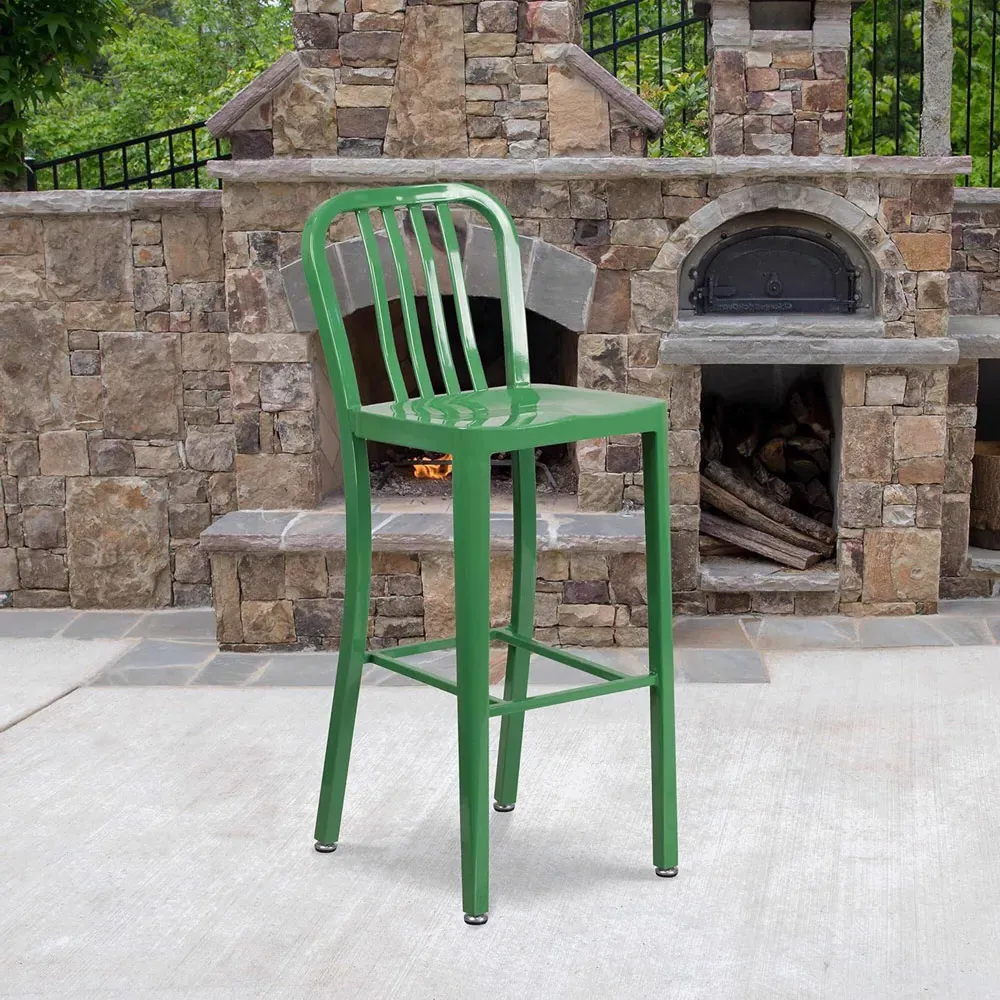 Set of 2 Tall Bar Chairs Ready Assembled - Green, Steel