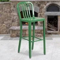Set of 2 Tall Bar Chairs Ready Assembled - Green, Steel