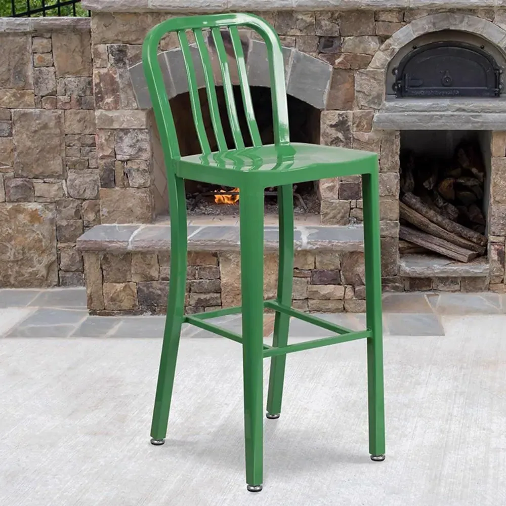 Set of 2 Tall Bar Chairs Ready Assembled - Green, Steel