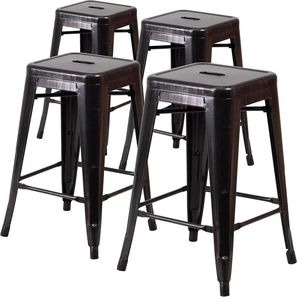 Set of 4 24 Inch Bar Stools - Black, Galvanised Steel