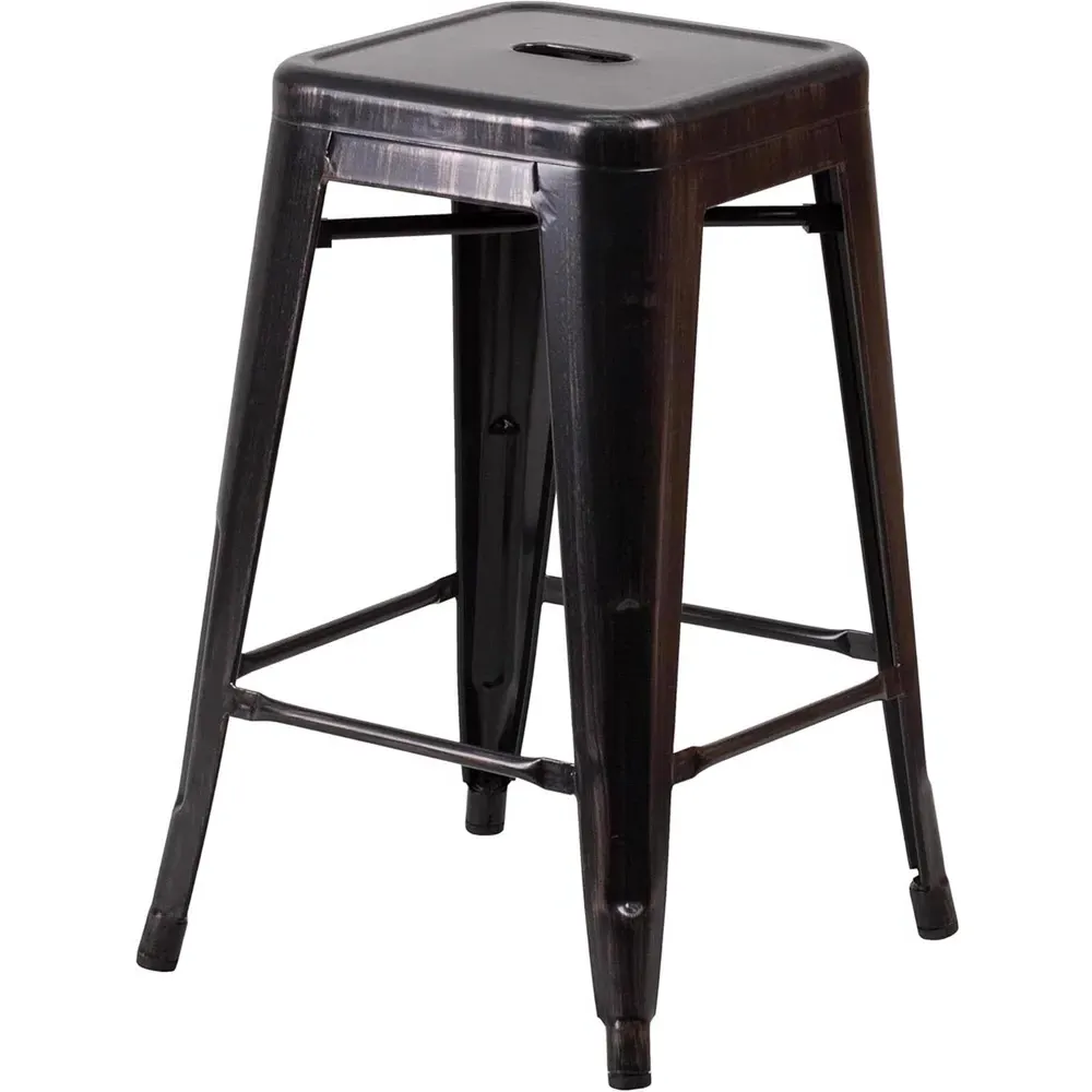 Set of 4 24 Inch Bar Stools - Black, Galvanised Steel