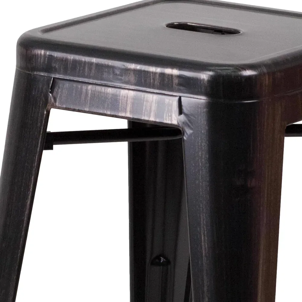 Set of 4 24 Inch Bar Stools - Black, Galvanised Steel