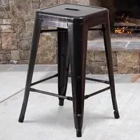Set of 4 24 Inch Bar Stools - Black, Galvanised Steel