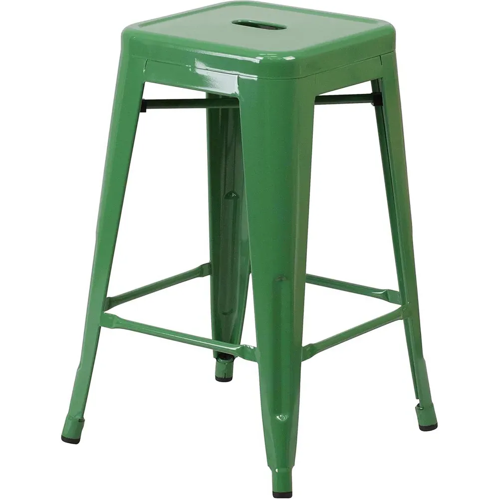 Set of 4 24 Inch Bar Stools - Green, Galvanised Steel