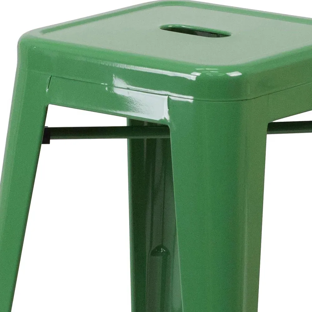 Set of 4 24 Inch Bar Stools - Green, Galvanised Steel