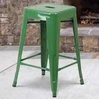 Set of 4 24 Inch Bar Stools - Green, Galvanised Steel