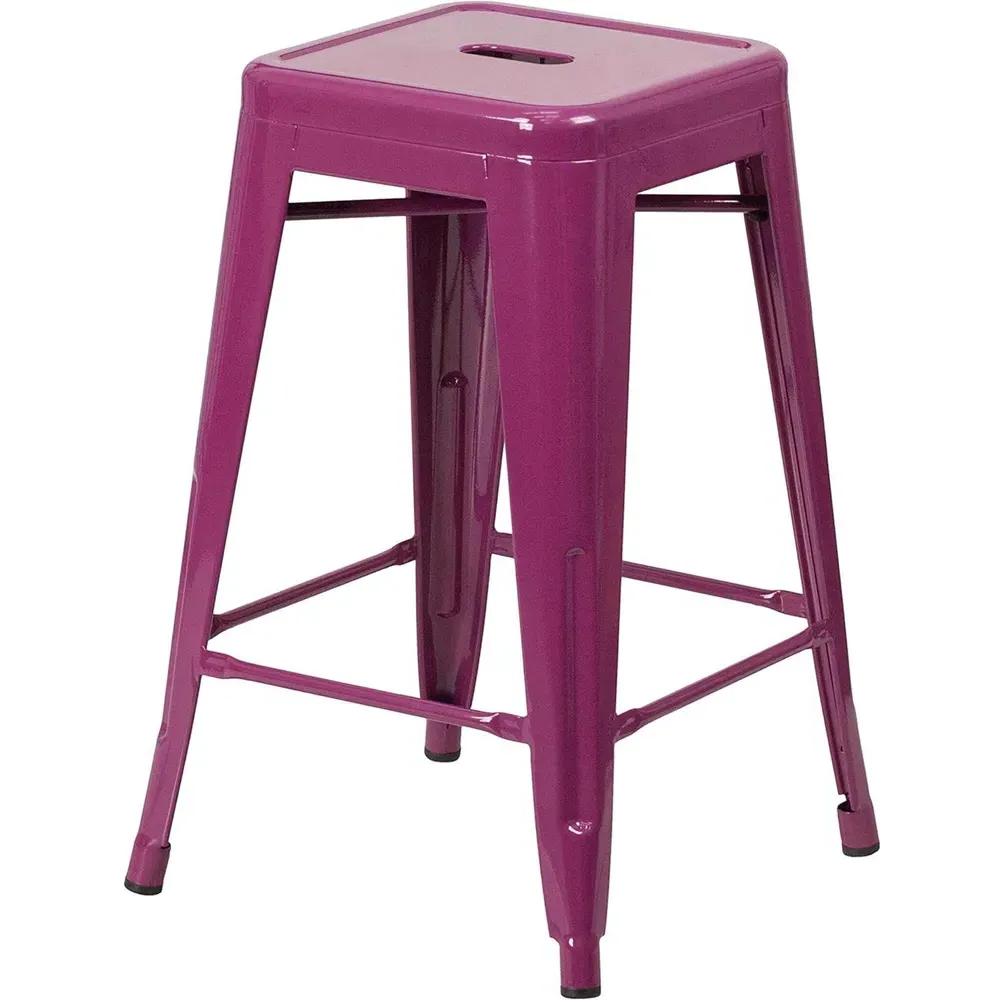 Set of 4 24 Inch Bar Stools - Purple, Galvanised Steel