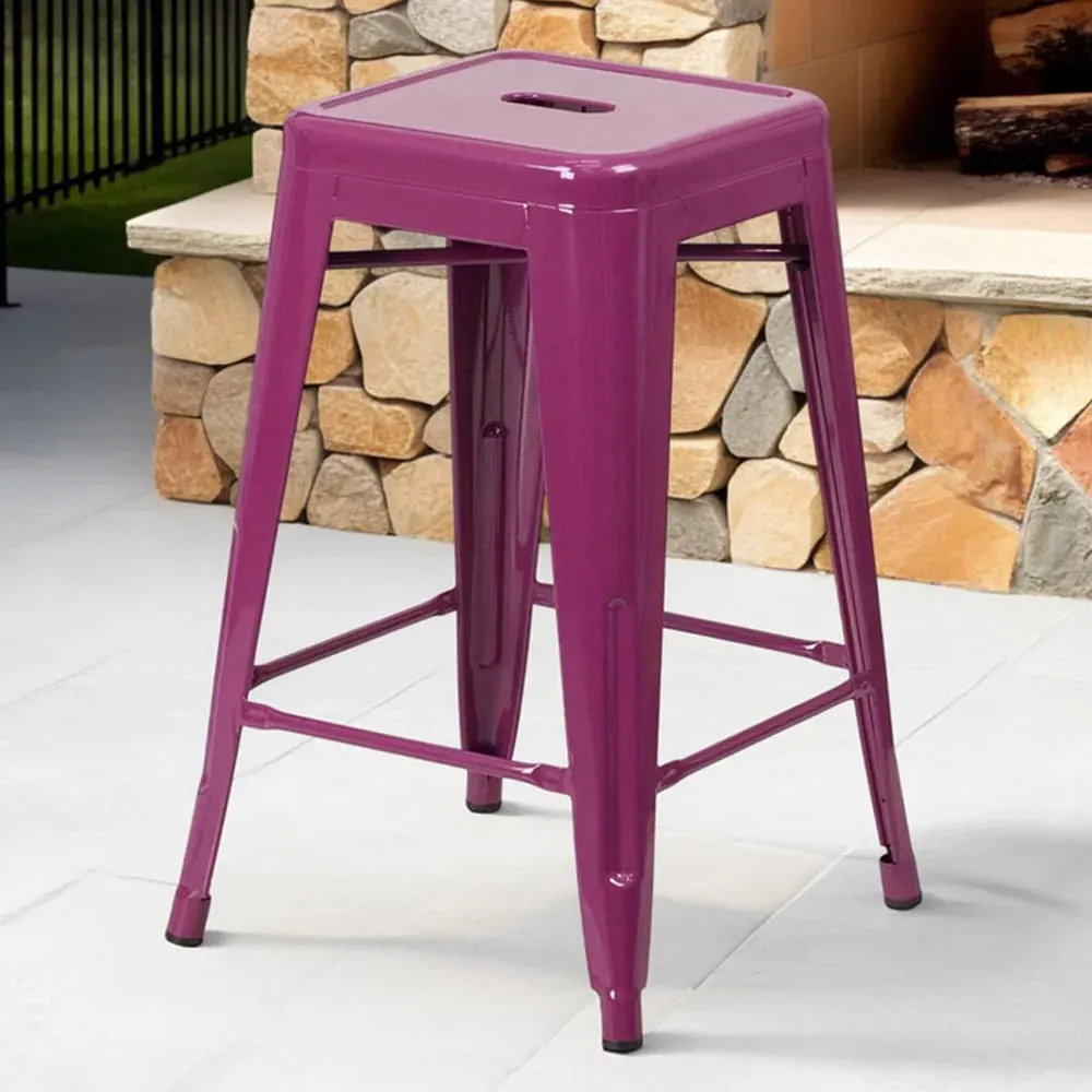 Set of 4 24 Inch Bar Stools - Purple, Galvanised Steel