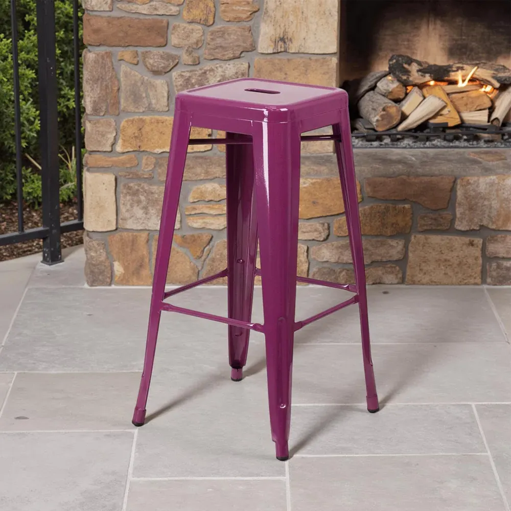 Set of 4 30 Inch Bar Stools - Purple, Galvanised Steel