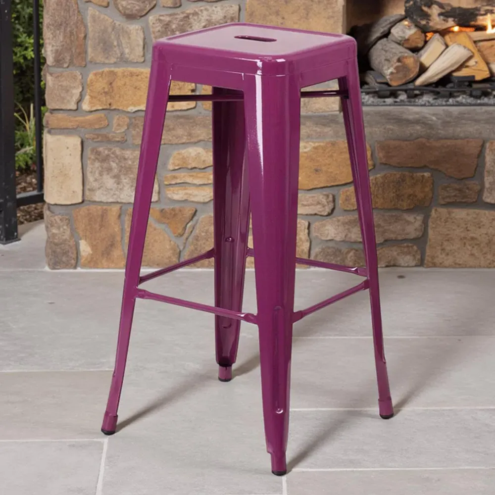 Set of 4 30 Inch Bar Stools - Purple, Galvanised Steel