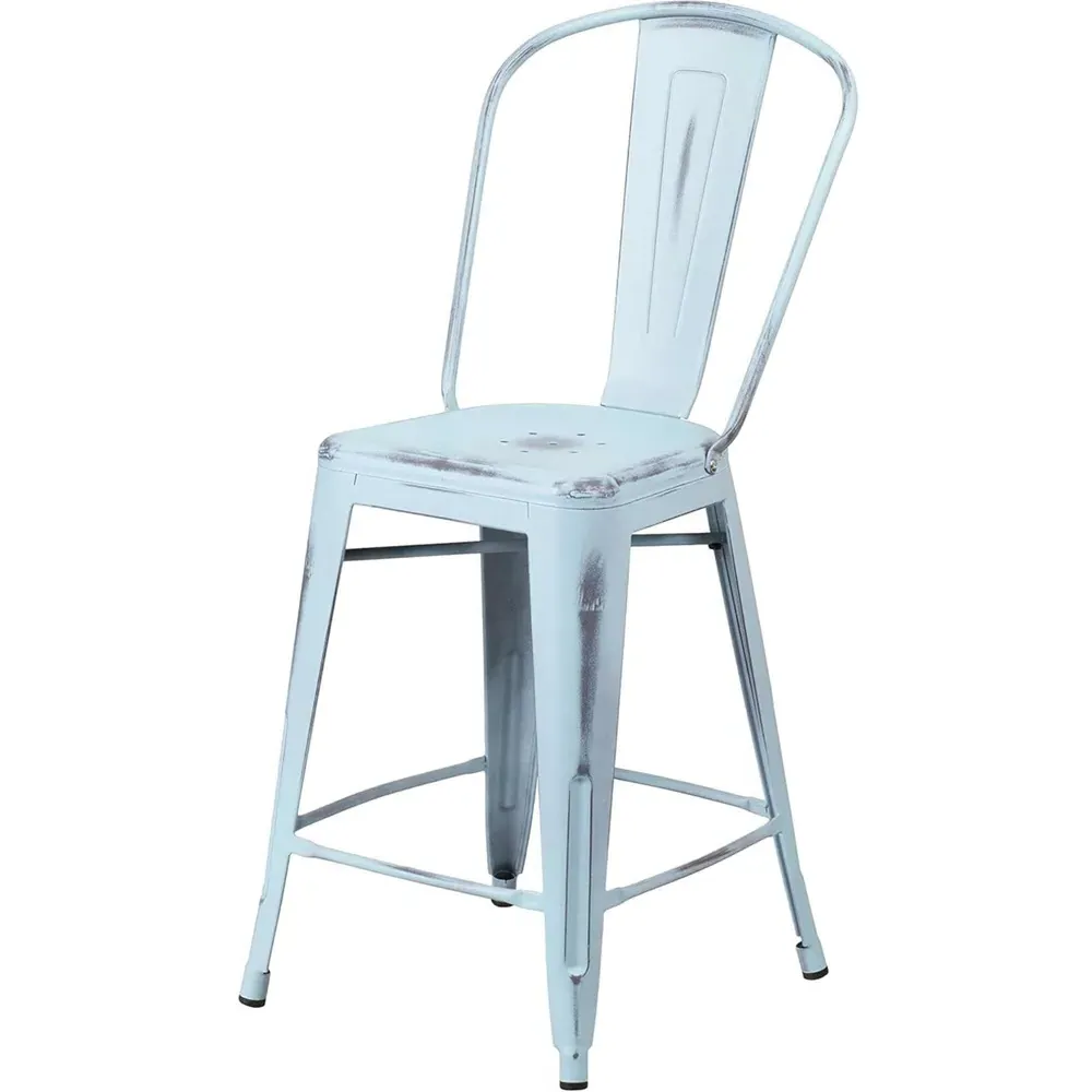 Set of 4 Bar Stools - Blue, Steel