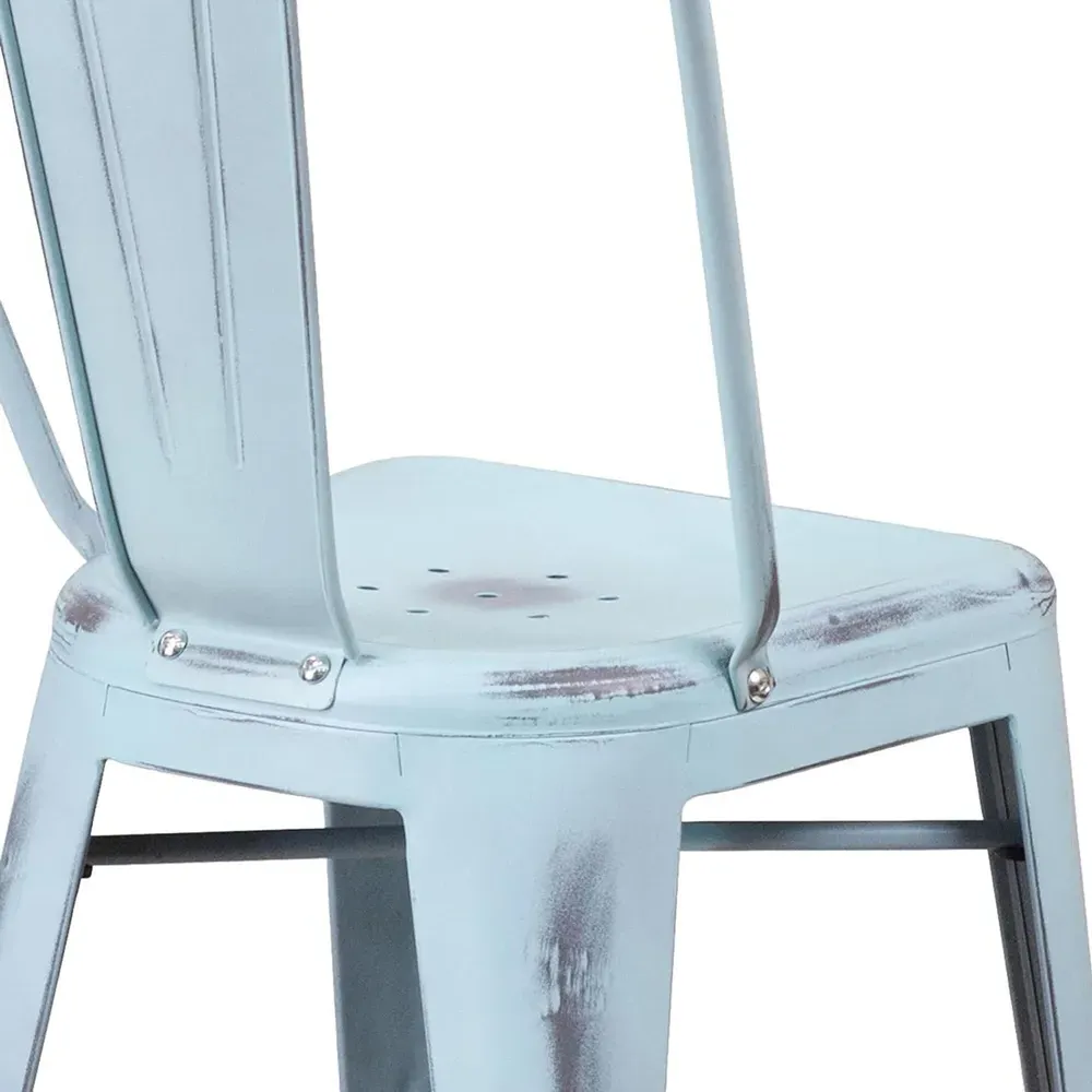 Set of 4 Bar Stools - Blue, Steel