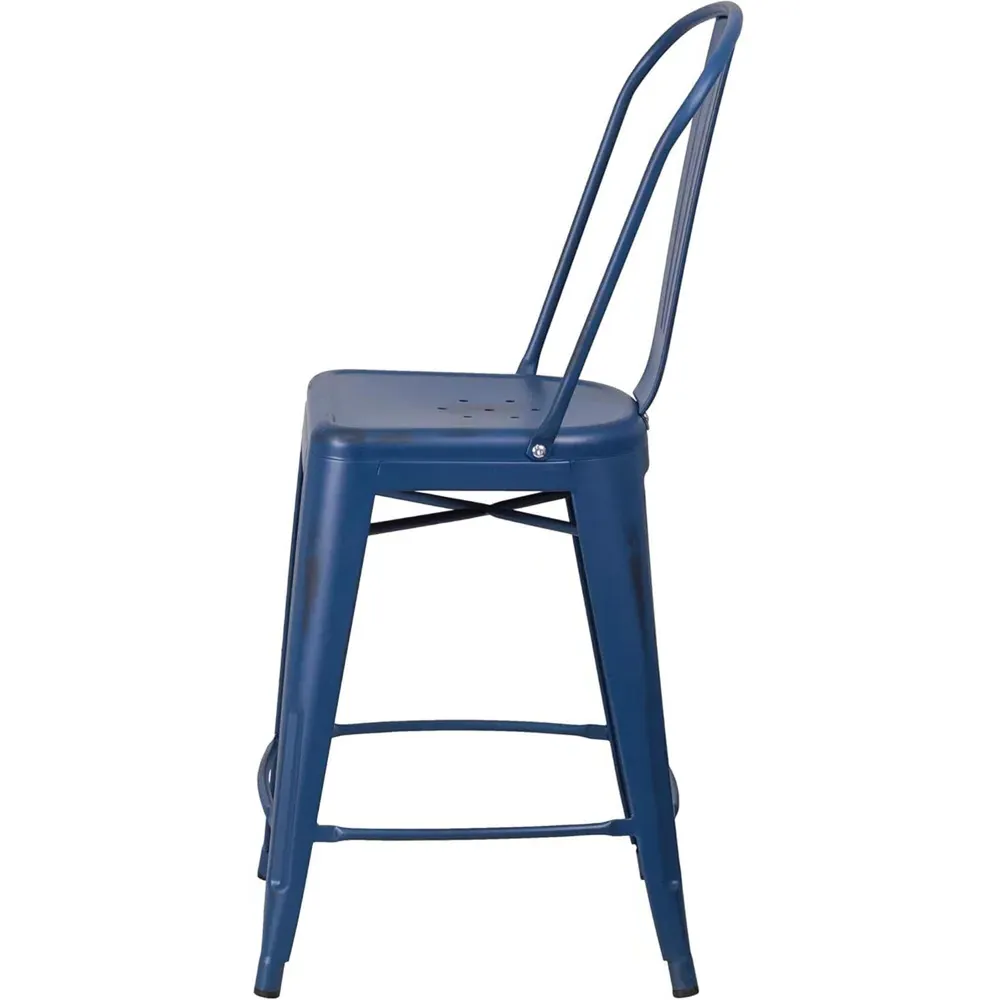 Set of 4 Bar Stools - Blue, Steel