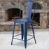 Set of 4 Bar Stools - Blue, Steel