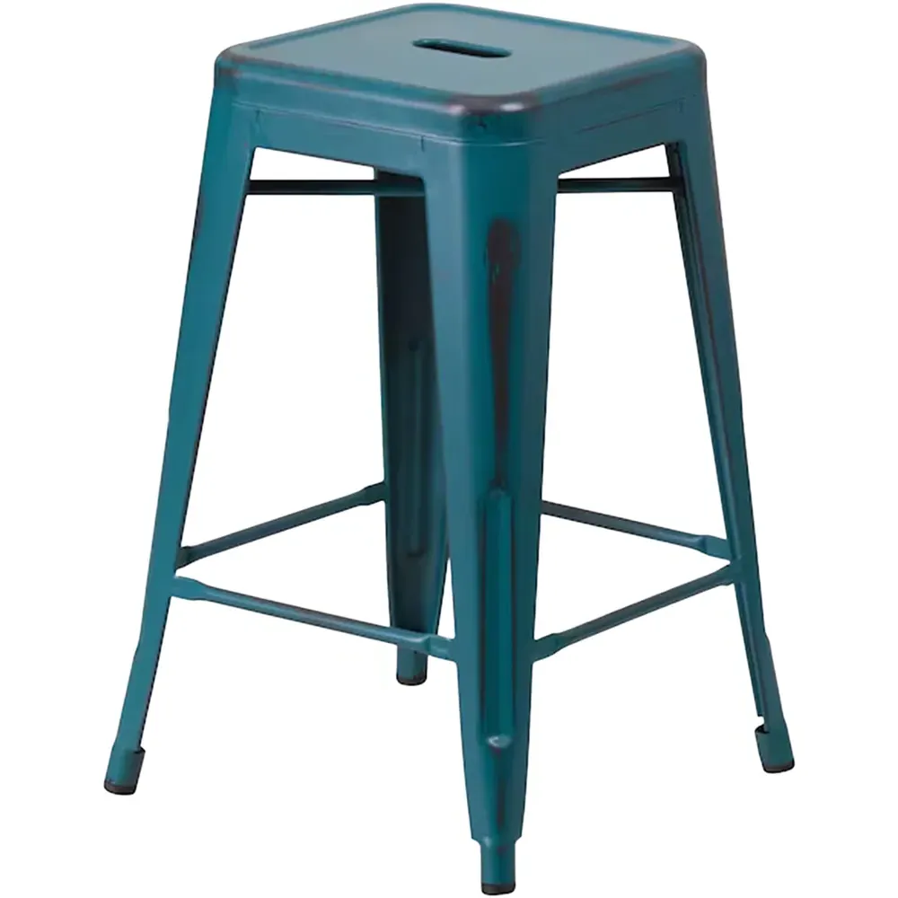 Set of 4 Bar Stools - Blue, Steel