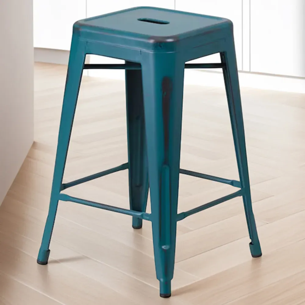 Set of 4 Bar Stools - Blue, Steel image