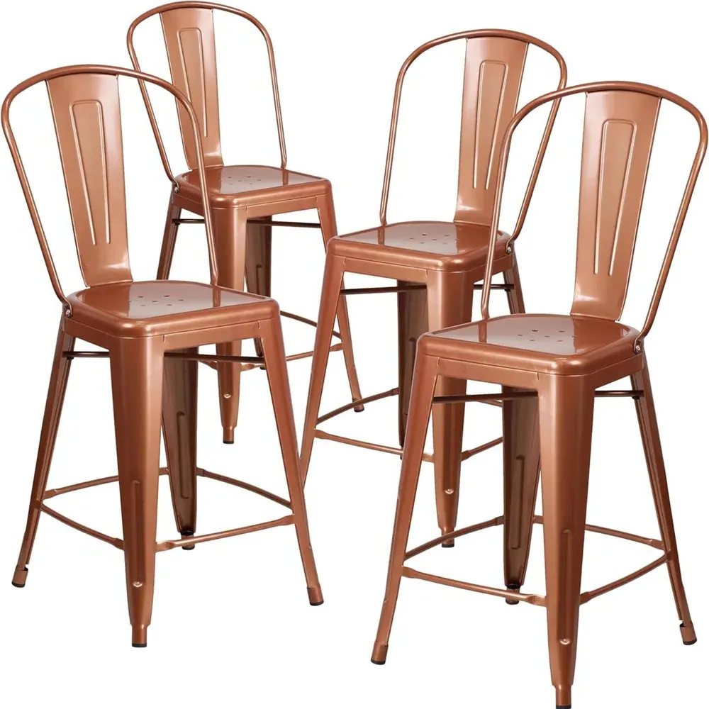 Set of 4 Bar Stools - Brown, Steel