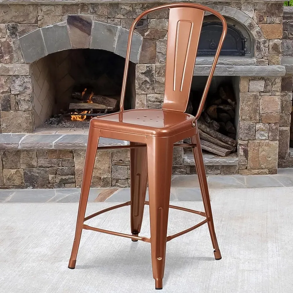 Set of 4 Bar Stools - Brown, Steel