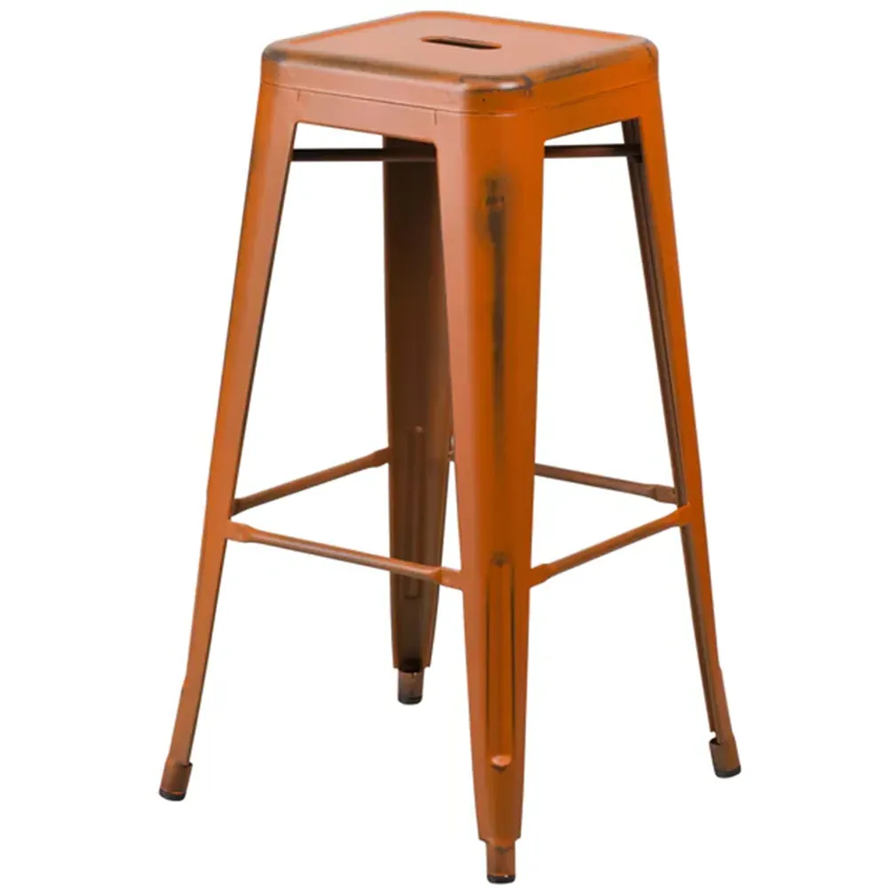 Set of 4 Bar Stools - Orange, Steel