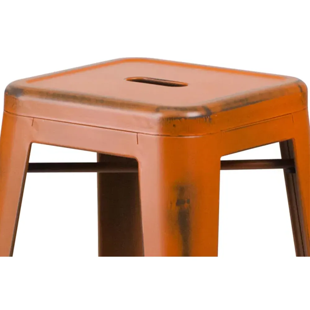 Set of 4 Bar Stools - Orange, Steel