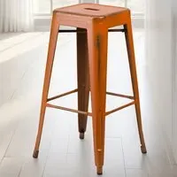 Set of 4 Bar Stools - Orange, Steel
