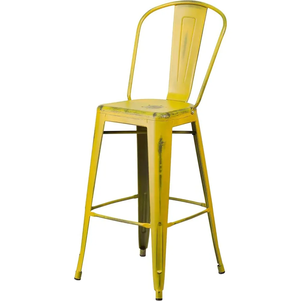 Set of 4 Bar Stools - Yellow, Steel