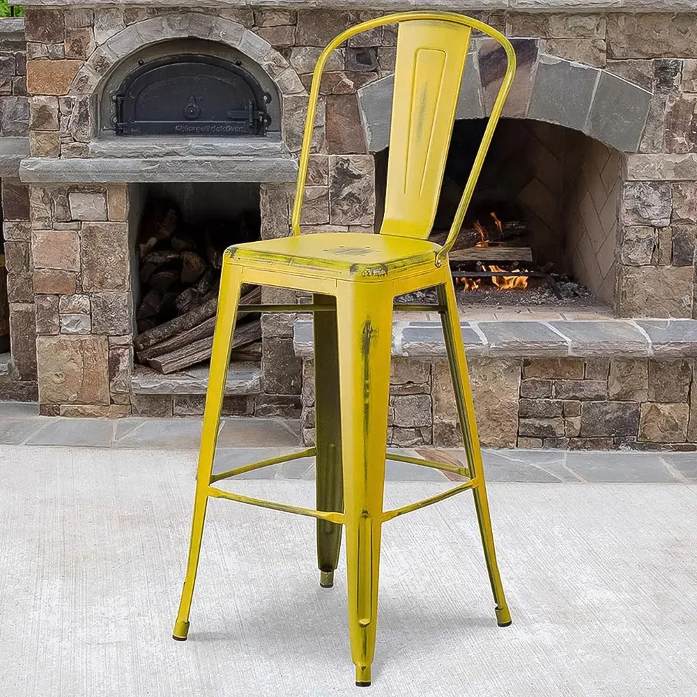 Set of 4 Bar Stools - Yellow, Steel