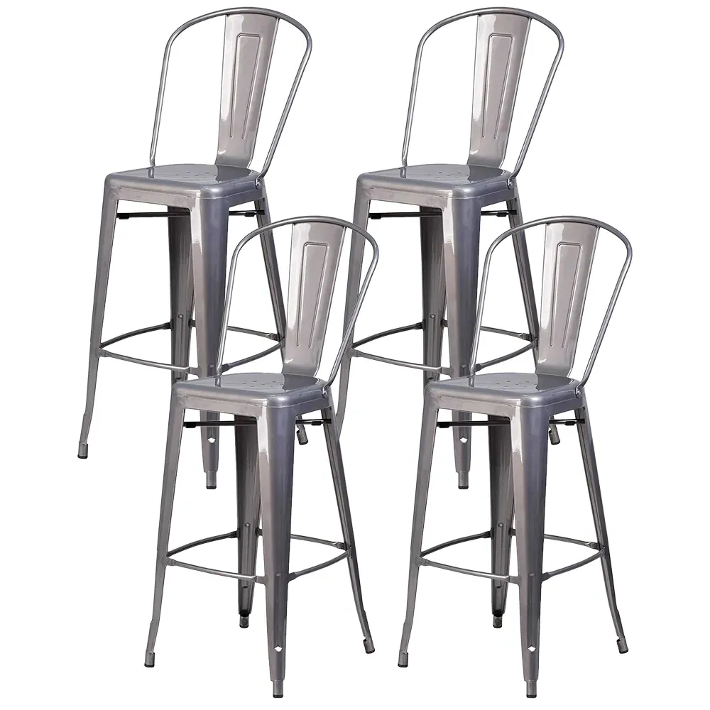 Set of 4 Clear Coat Steel Bar Stools - Grey
