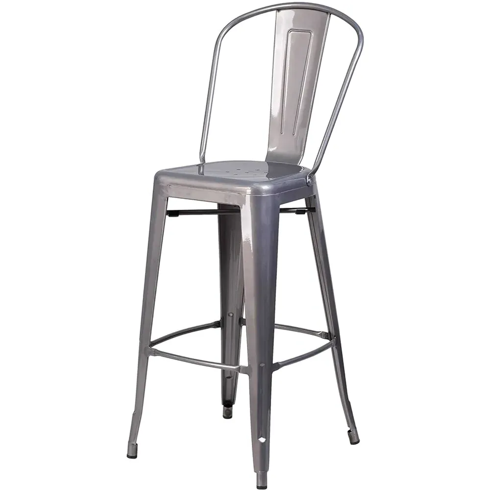 Set of 4 Clear Coat Steel Bar Stools - Grey