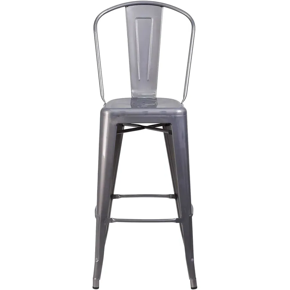 Set of 4 Clear Coat Steel Bar Stools - Grey